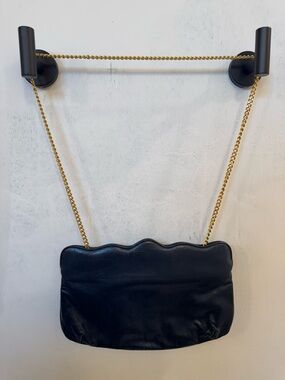 Vintage Women's Navy Leather Chain Shoulder Bag